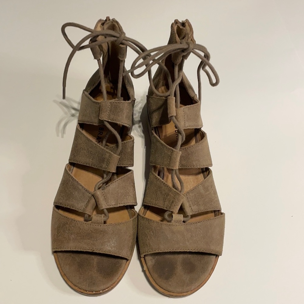 Lucky Brand Taupe Suede Gladiator Lace-Up Sandals